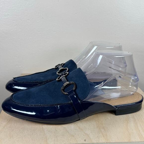 TAHARI Frenchie Vegan Blue Suede Patent Leather Slip on Mule Loafers Academia 9 - Picture 4 of 10